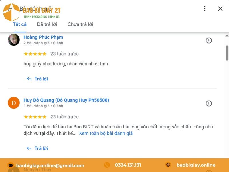 Đánh giá từ khách hàng khi mua thùng, hộp