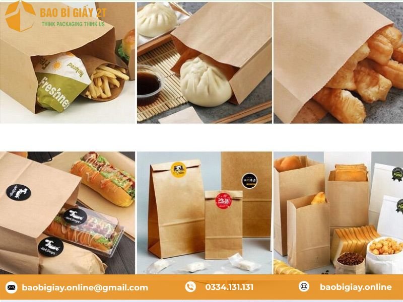 Túi giấy đựng thực phẩm với đa dạng kích thước khác nhau để khách hàng thoải mái lựa chọn