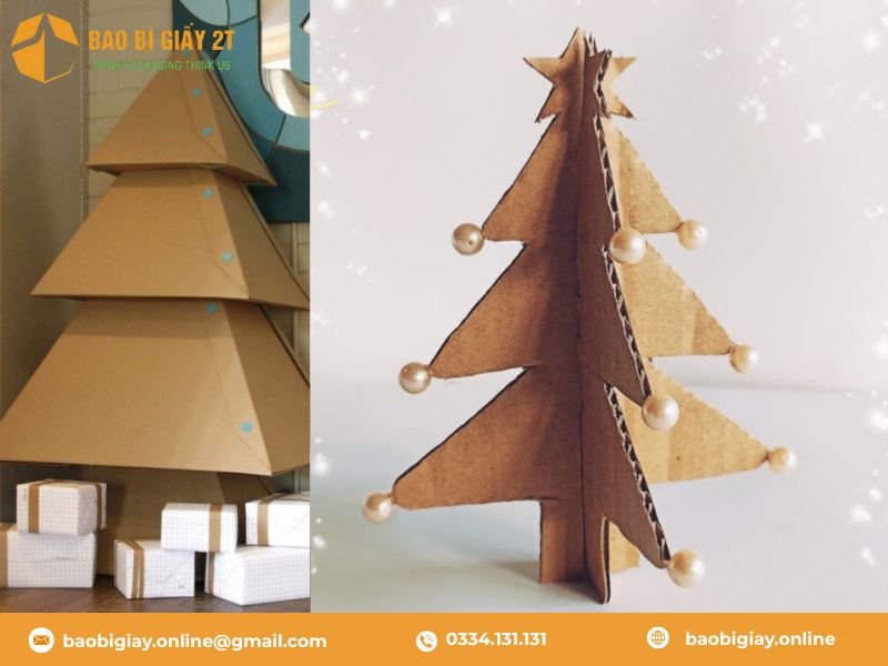Cây thông noel tái chế từ thùng carton cũ