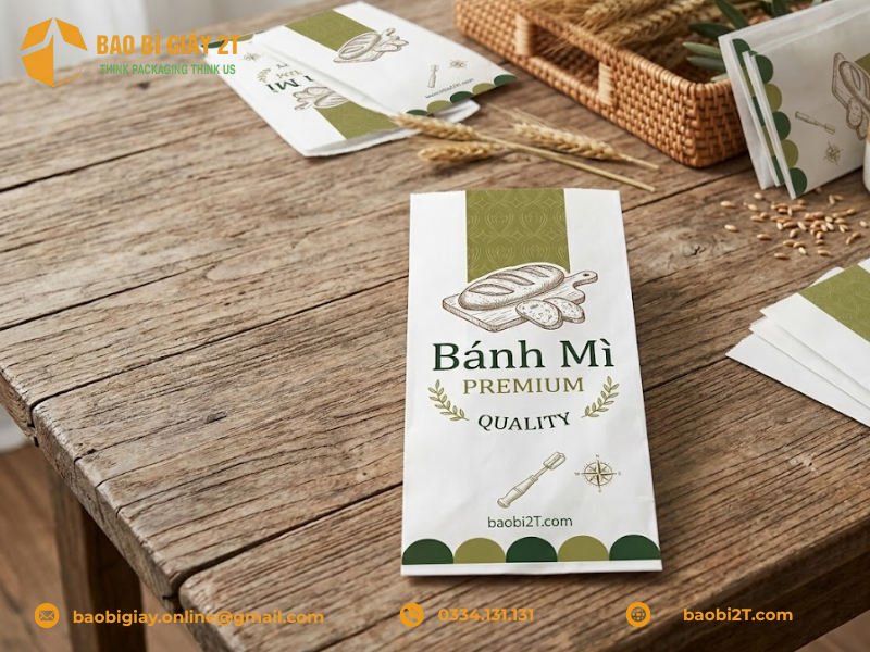 Mẫu túi giấy đựng bánh mì chất Ivory chất lượng cao