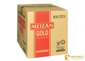 Meizan Gold chọn thiết kế thùng dầu ăn đơn giản, in thông tin cần thiết trên chất liệu nguyên bản của thùng carton.